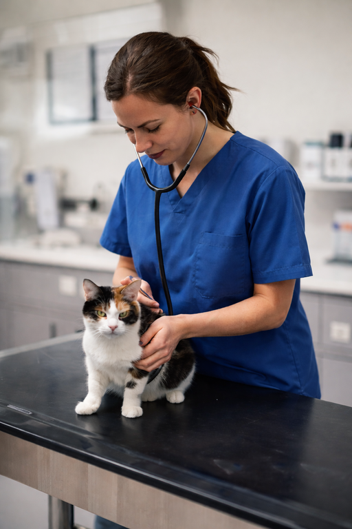 Vet exam of cat